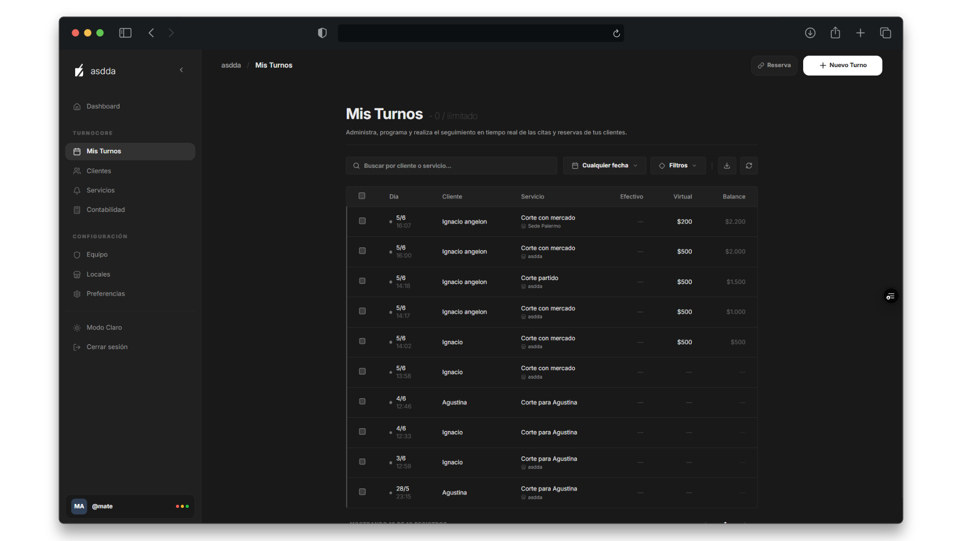 Captura de TurnoCore
